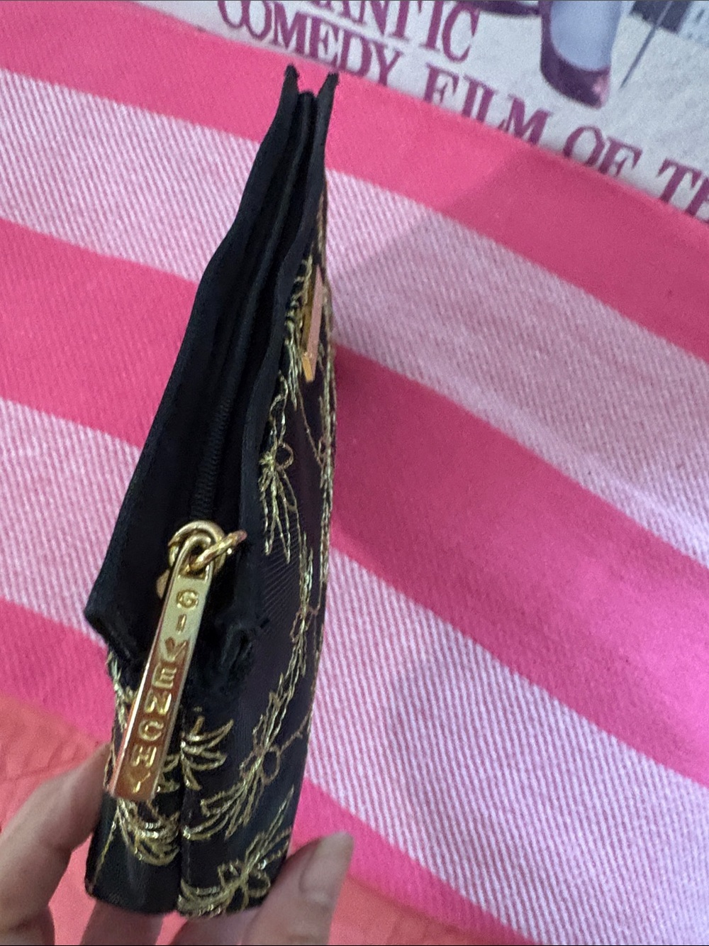 Givenchy Black & Gold Floral Embroidered Cosmetic Pouch - Picture 3 of 4